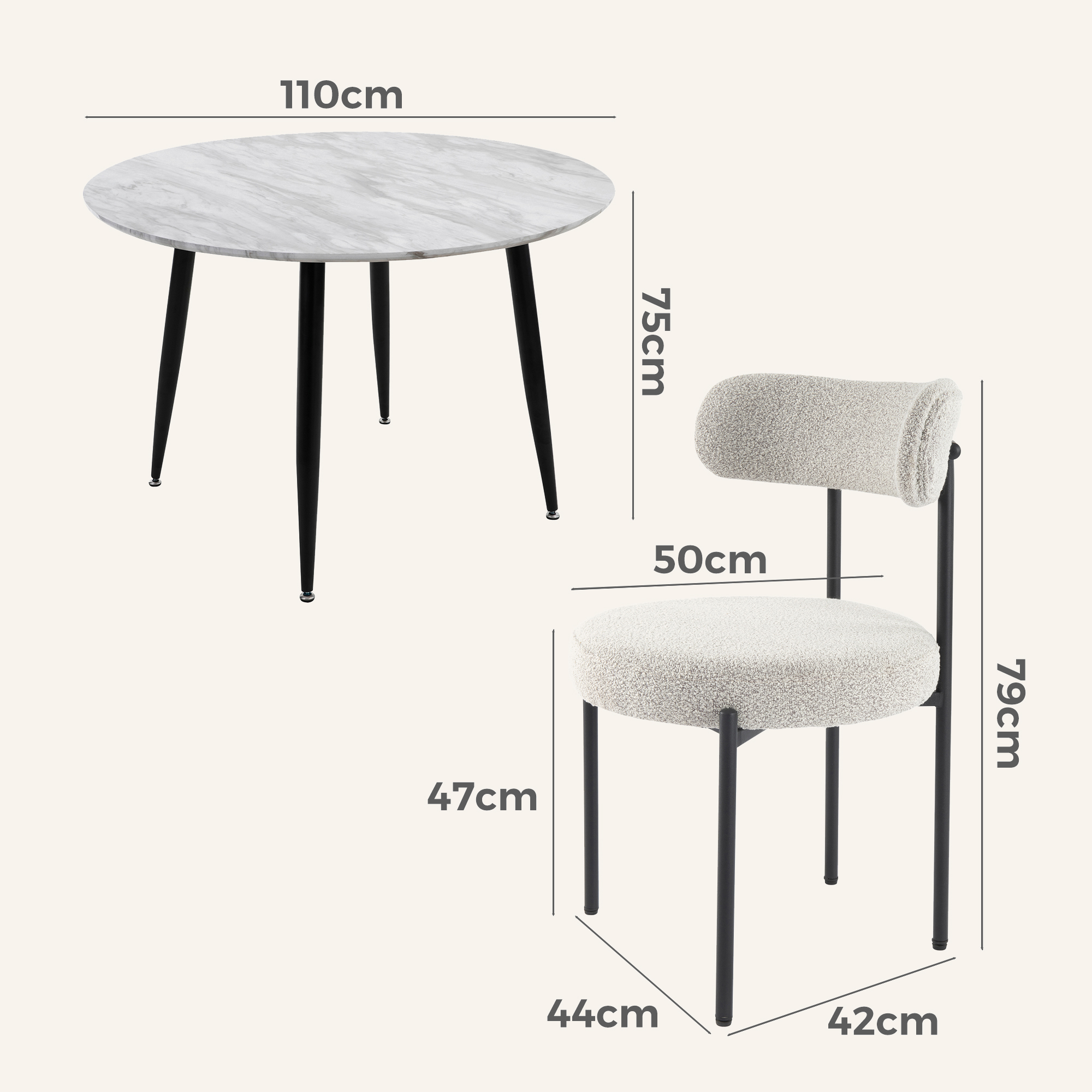 4-Seat White Dining Table Set with Plush Boucle Chairs - Image 17