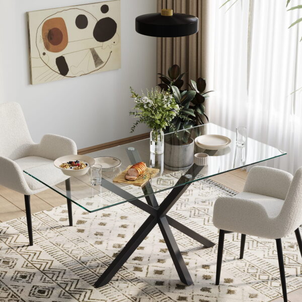 Obsidian Glass Dining Set with Teddy Chairs