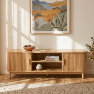 160cm Ribbed Black Entertainment Unit