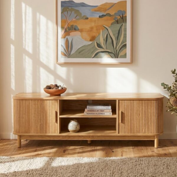160cm Ribbed Natural Entertainment Unit