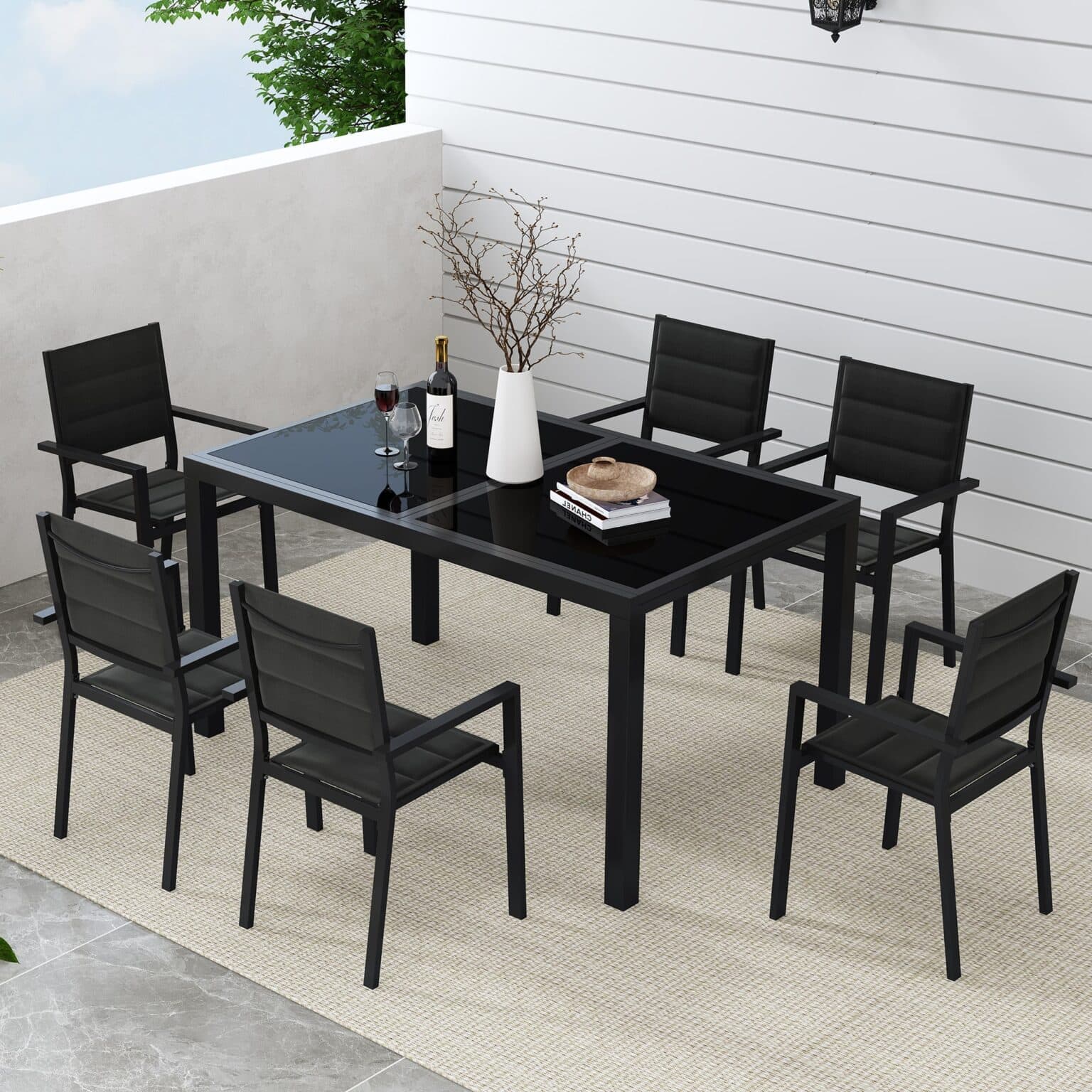Extendable Glass Outdoor Dining Table - Black - Dreamo Living