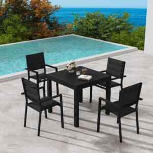 Onyx Extendable Outdoor Dining Set with Black Sling Chairs