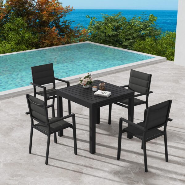 Slate Extendable Garden Set with Charcoal Sling Chairs