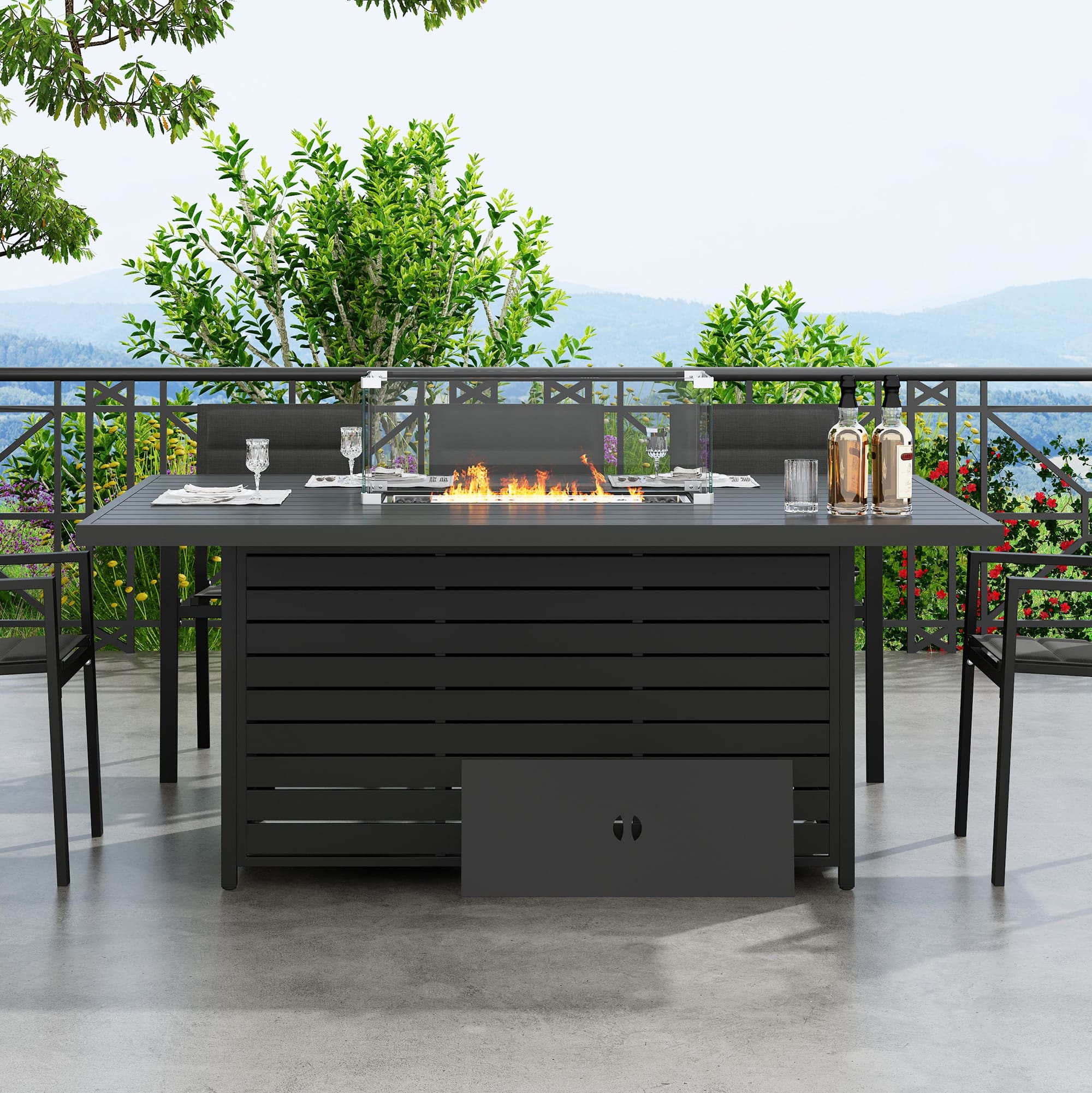 Rectangular Gas Fire Pit Table for Outdoor Use - Charcoal - Dreamo Living Australia