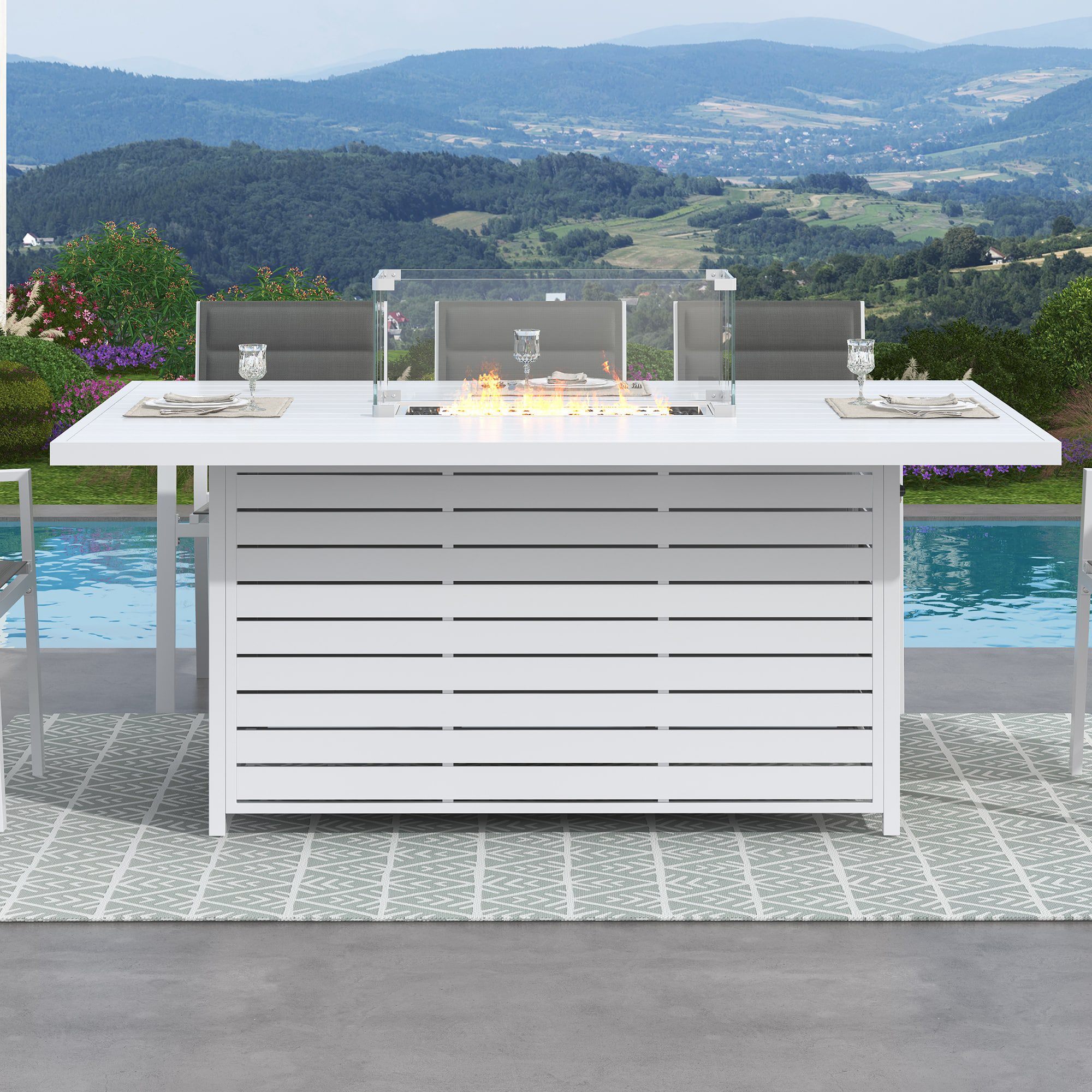 Rectangular Gas Fire Pit Table for Outdoor Use - White - Dreamo Living Australia