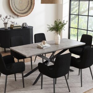 Luxe Dining Table Set with Boucle Armchairs