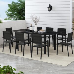 ExtendPro Glass Patio Dining Set with 8 Black Aluminum Chairs