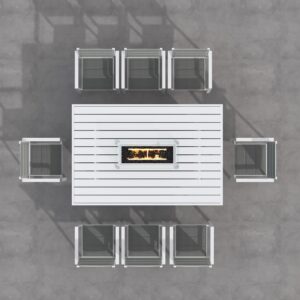 White Breeze Rectangle Fire Table Set with 8 Chairs – White