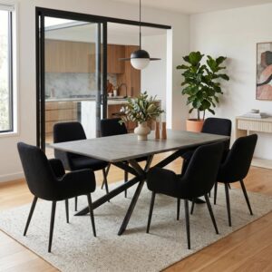 Luxe Dining Table Set with Boucle Armchairs