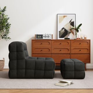 Charcoal Corduroy Side Chair and Ottoman Set
