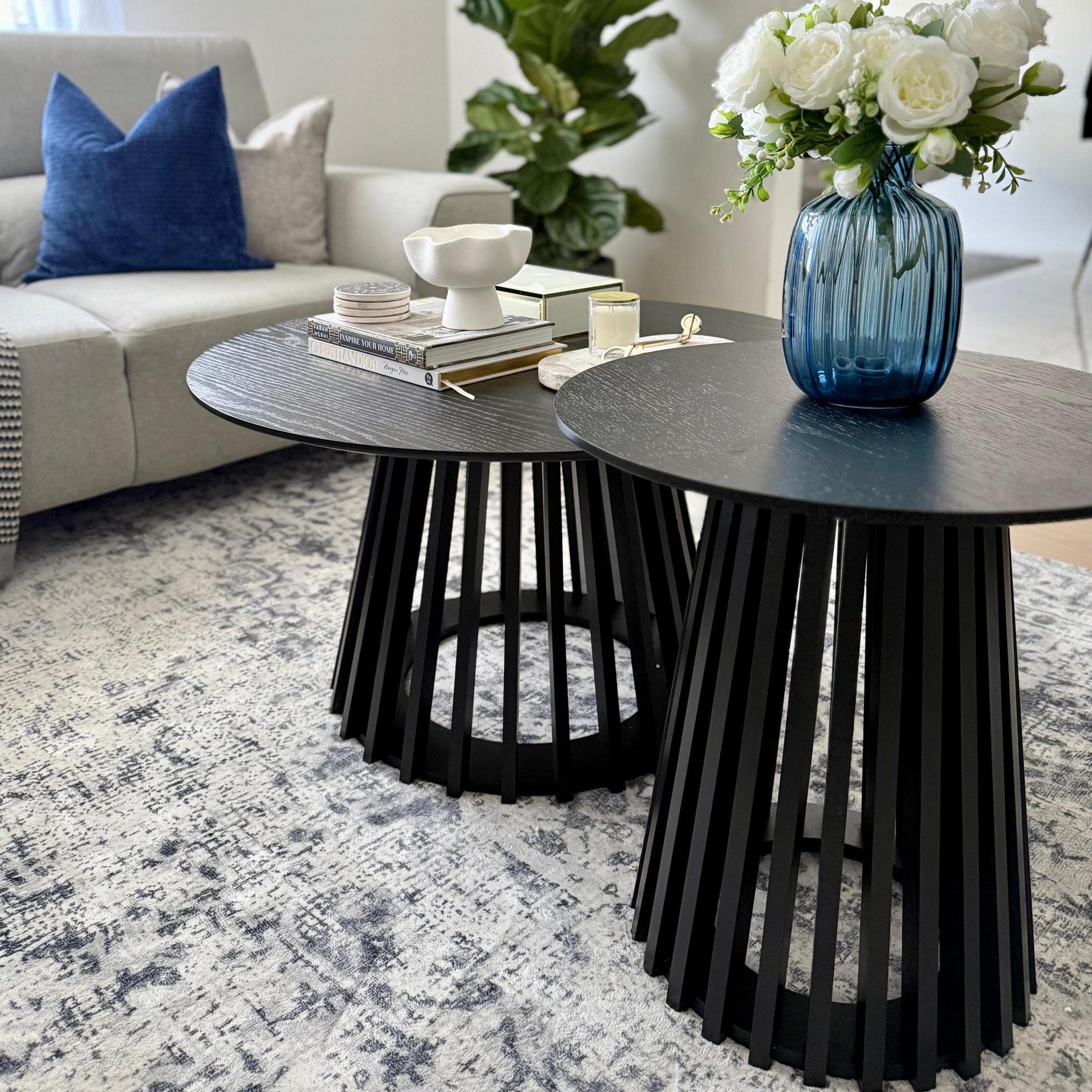 Palmer Slatted Sphere Coffee and Side Table Set in Black - Image 6