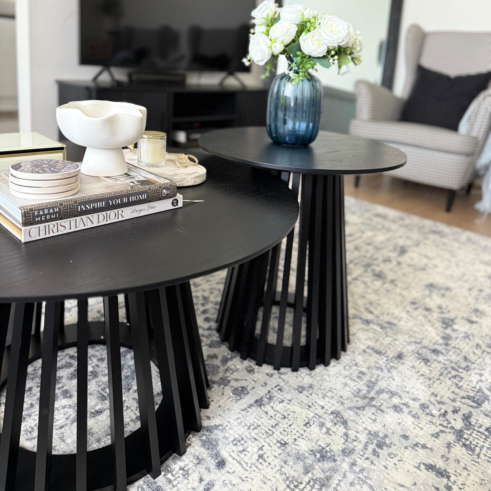 Palmer Slatted Sphere Coffee and Side Table Set in Black - Image 5