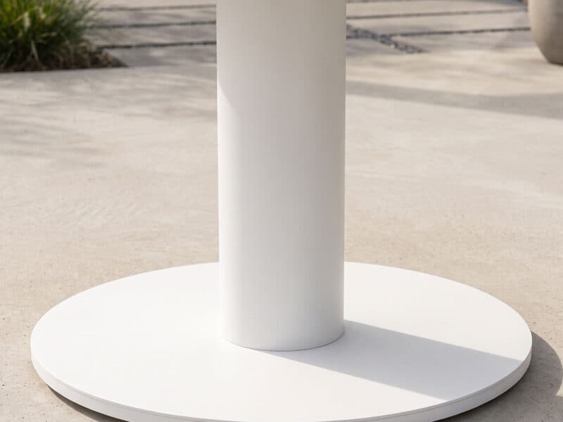 OTF-566 Harbourline slatted outdoor table base in white on concrete surface.