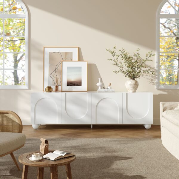 Celestine Arched-Detail White TV Stand with 4 Doors