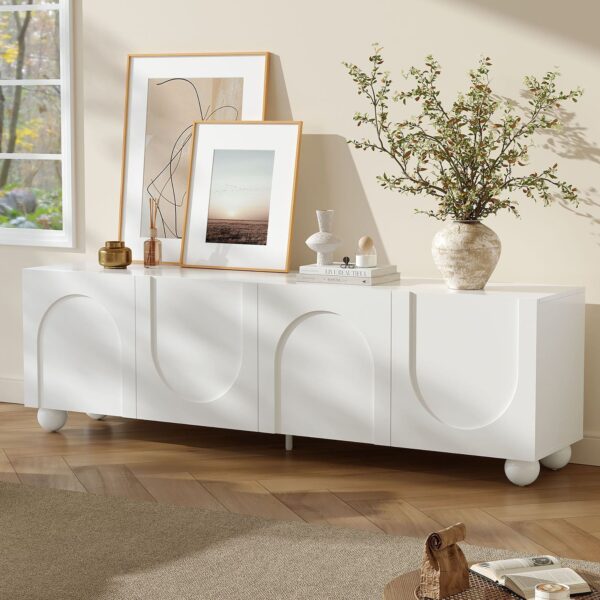 Celestine Arched-Detail White TV Stand with 4 Doors