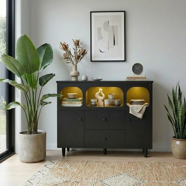 Lumina Black Sideboard with Touch Control Dimmable Light