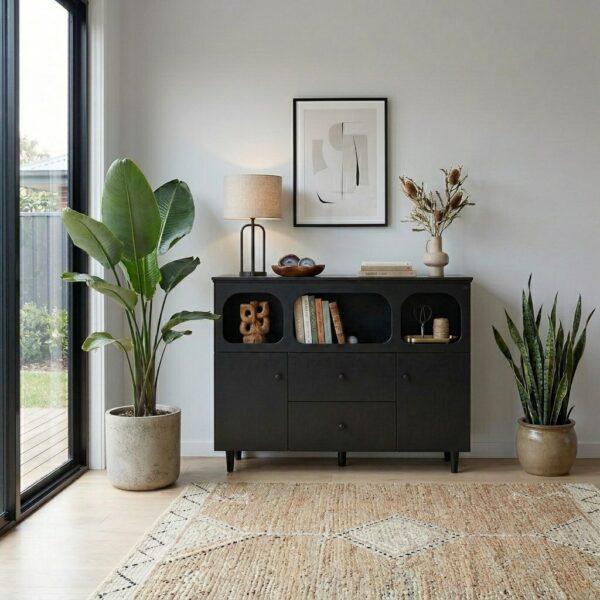 Lumina Black Sideboard with Touch Control Dimmable Light