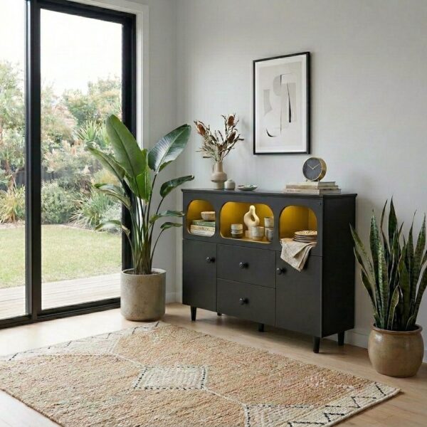 Lumina Black Sideboard with Touch Control Dimmable Light