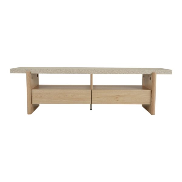AURA Travertine-Effect TV Stand with 2 Drawers