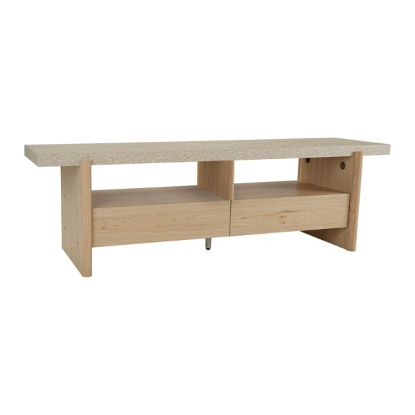 AURA Travertine-Effect TV Stand with 2 Drawers