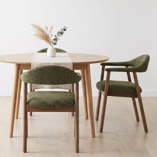 KOVA Dining Chair with Rubber Wood Legs - Moss Green Set of 2