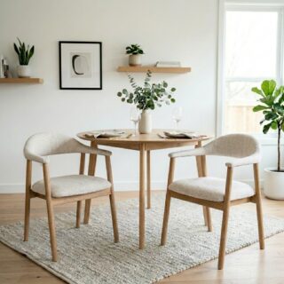 KOVA Dining Chair with Rubber Wood Legs - Beige Set of 2
