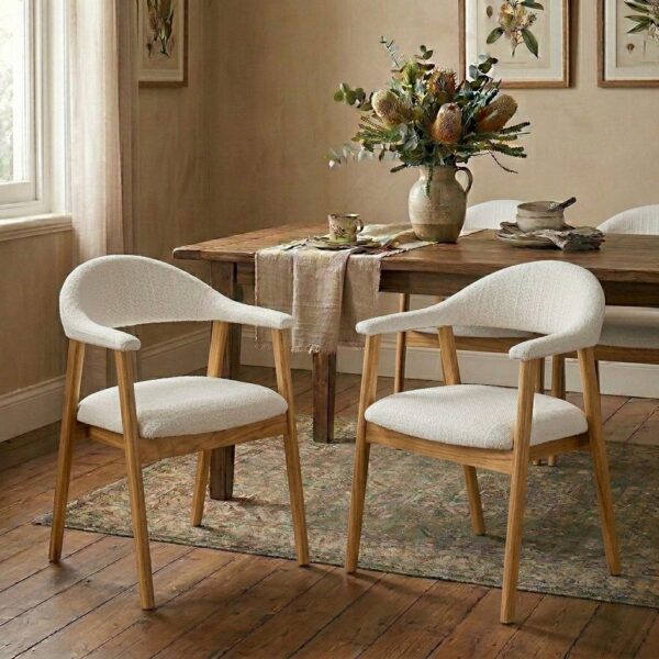 KOVA Dining Chair with Rubber Wood Legs- White Set of 2