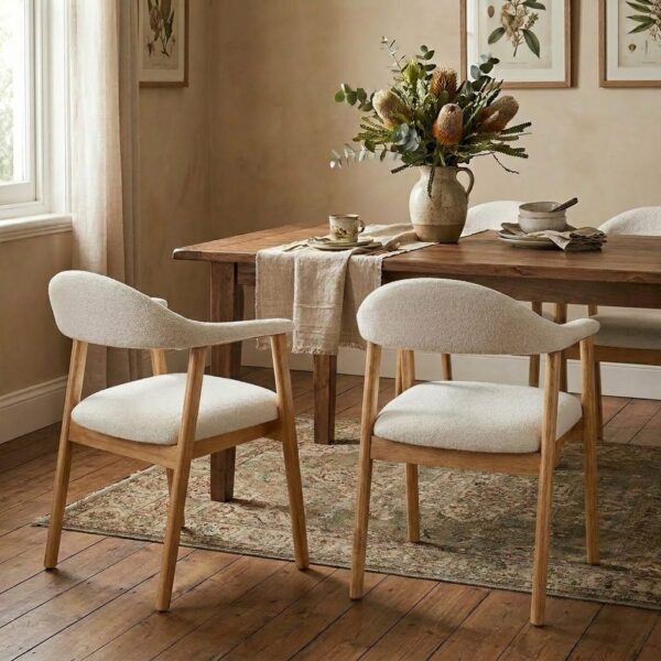 KOVA Dining Chair with Rubber Wood Legs- White Set of 2