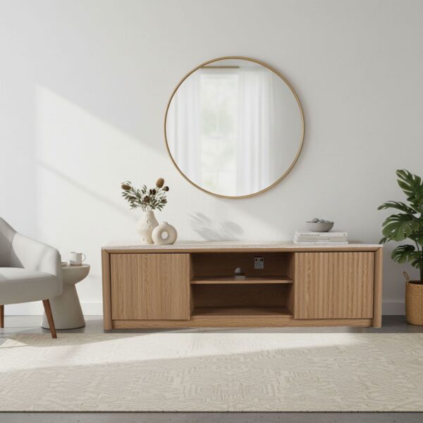 Ripple TV Unit with Travertine-Effect Top 180cm