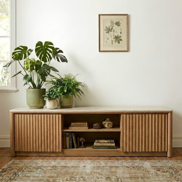 Ripple TV Unit with Travertine-Effect Top 180cm