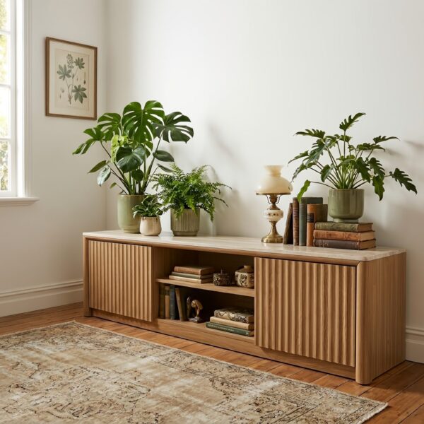 Ripple TV Unit with Travertine-Effect Top 180cm