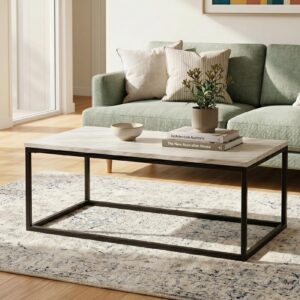 Industrial Style Marble Effect Rectangular Coffee Table