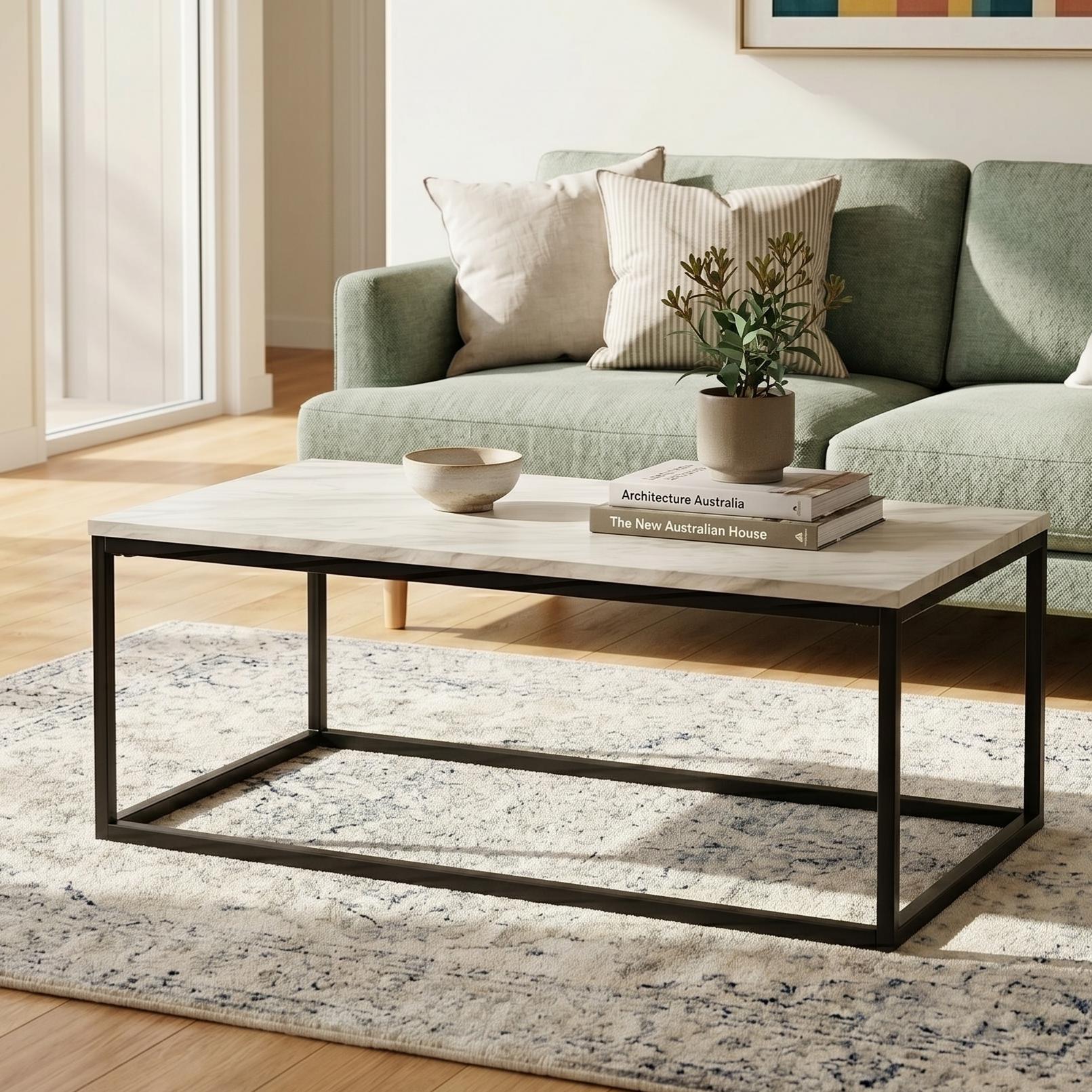 Industrial Style Marble Effect Rectangular Coffee Table - Image 2