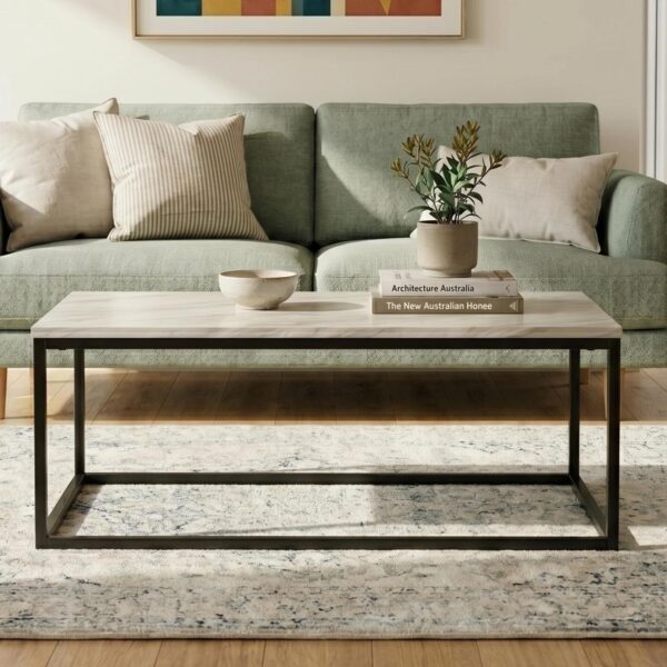 Industrial Style Marble Effect Rectangular Coffee Table