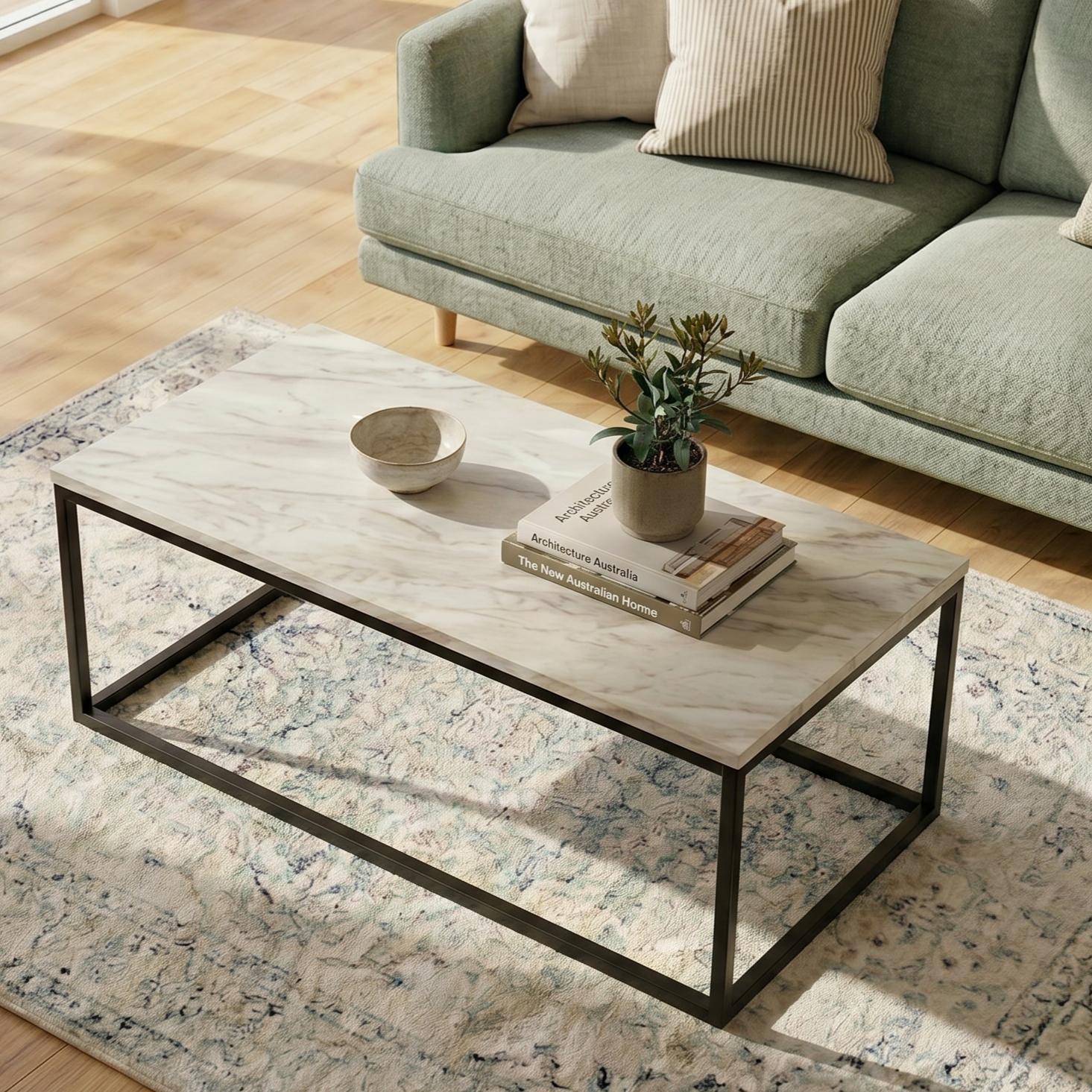 Industrial Style Marble Effect Rectangular Coffee Table - Image 3