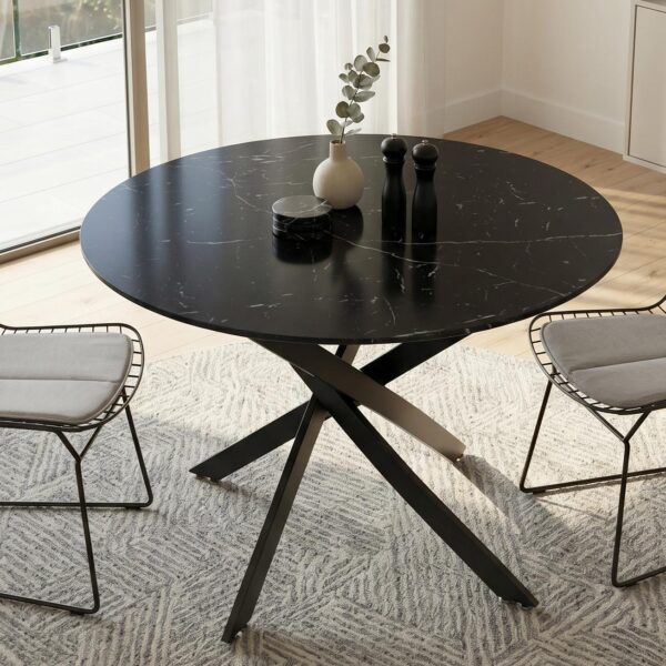 Round Marble-Effect Table-Black